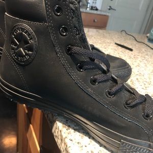 Converse black suede hi top leather